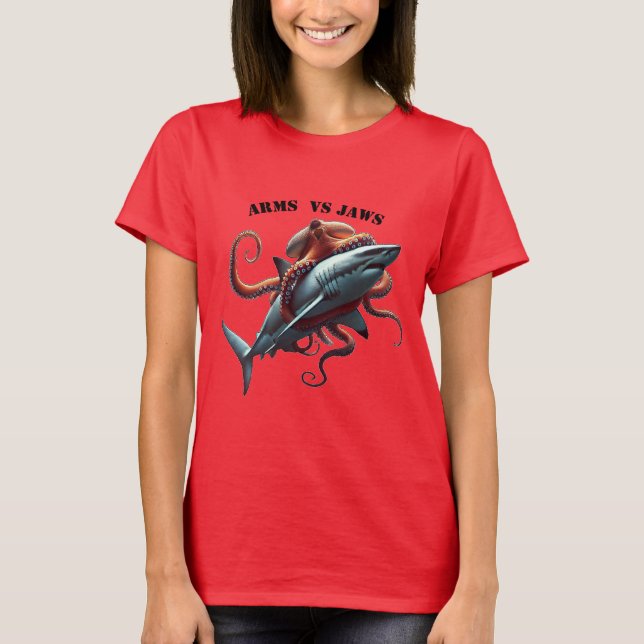 T-shirt Octopus enveloppé autour d'une grande URM de requi (Devant)