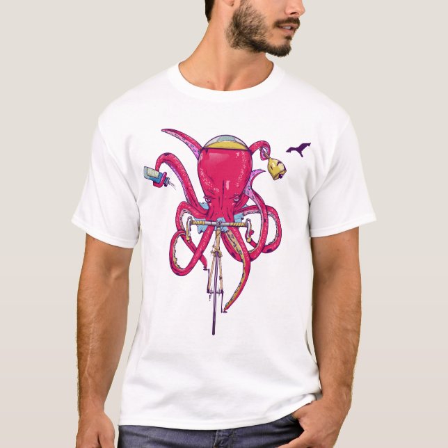 T-shirt Octopus Faire du vélo (Devant)