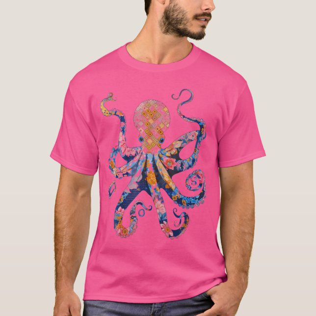 T-shirt Octopus Floral Fleurs calmar Kraken Plongée sous-m (Devant)