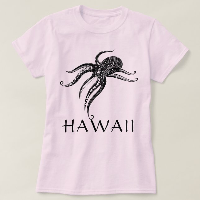 T-shirt OCTOPUS POLYNESIAN TRIBAL HAWAII Blk (Design devant)