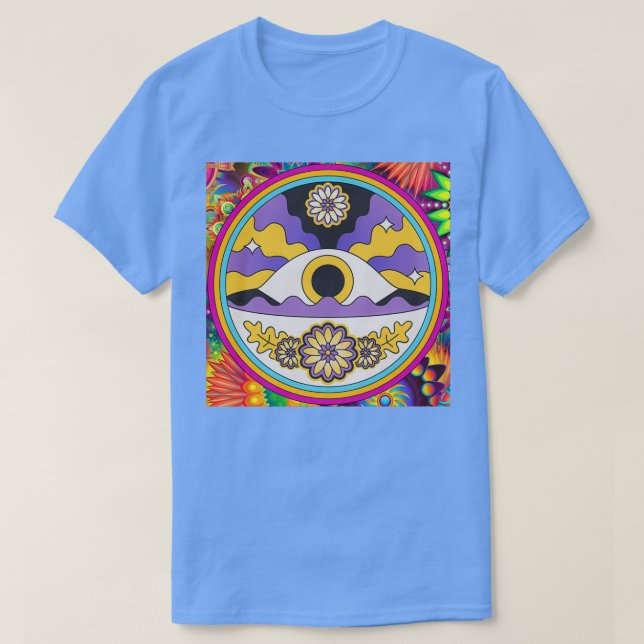 T-shirt Oeil Psychédélique Coloré Avec Fleurs (Design devant)