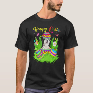 T-shirt Œuf de Pâques floral Chien Husky sibérien drôle de