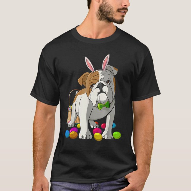 T-shirt OEufs de Pâques Anglais Chien de lapin de taureau  (Devant)