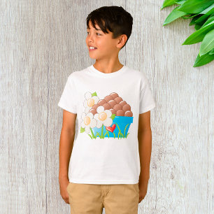T-shirt Oeufs en Bleu avec Fleurs et Coeur