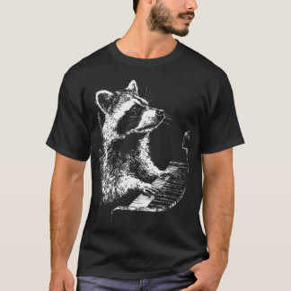 T-shirt Œuvre d'art amusante de raton laveur jouant du pia