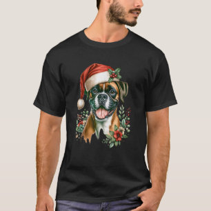 T-shirt Œuvre d'art aquarelle de chien Boxer de Noël