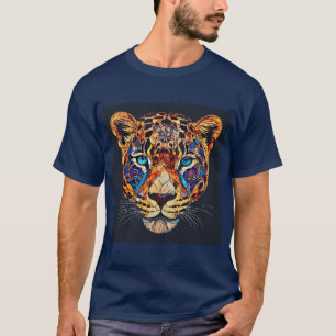 T-shirt Œuvre d'art en mosaïque colorée d'une tête de léop