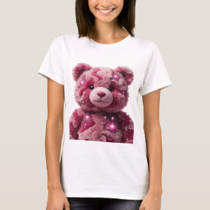 T-shirt Œuvre d'art en texte 3D rose accrocheur SPACE BEAR