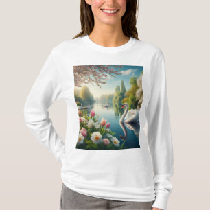 T-shirt OEuvre d'art printanière du lac des cygnes floraux