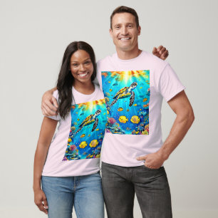 T-shirt Œuvre d'art vibrante de tortue marine sur récif
