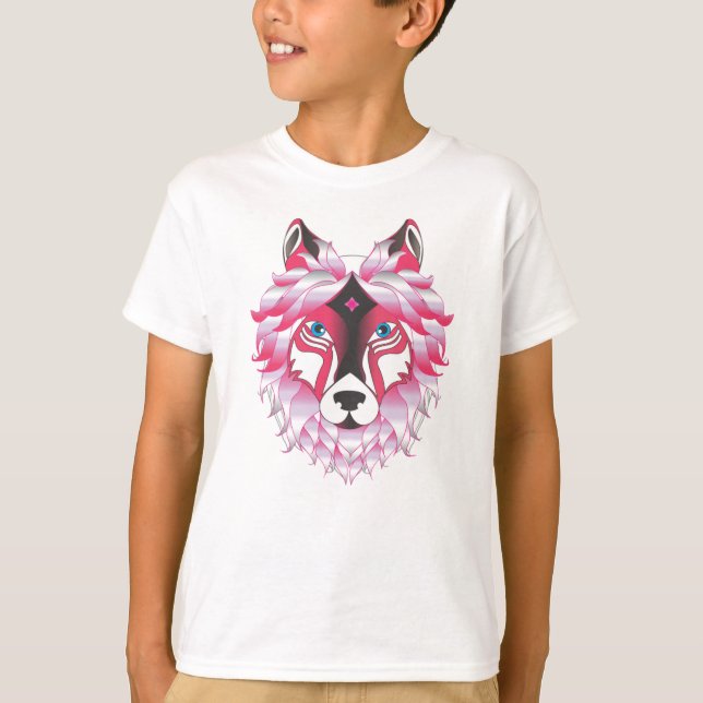 T-shirt Oeuvre de tête de loup rose (Devant)