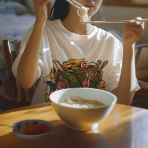 T-shirt Oeuvre japonaise à nouilles multicouleurs Whimsica