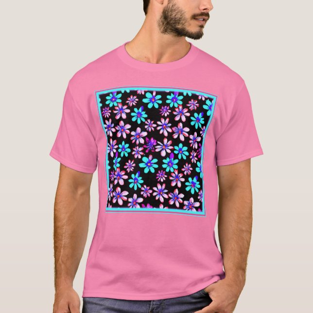 T-shirt Oeuvre Motif De Fleurs De Neon. Commandez dès main (Devant)