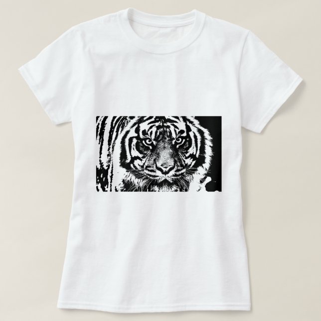 T-shirt OEuvre oculaire noir blanc Sumatra Bornéo Tiger (Design devant)