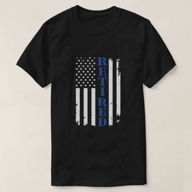 T-shirt Officier de police fier Retraité Ligne Bleue Mince (Design devant)