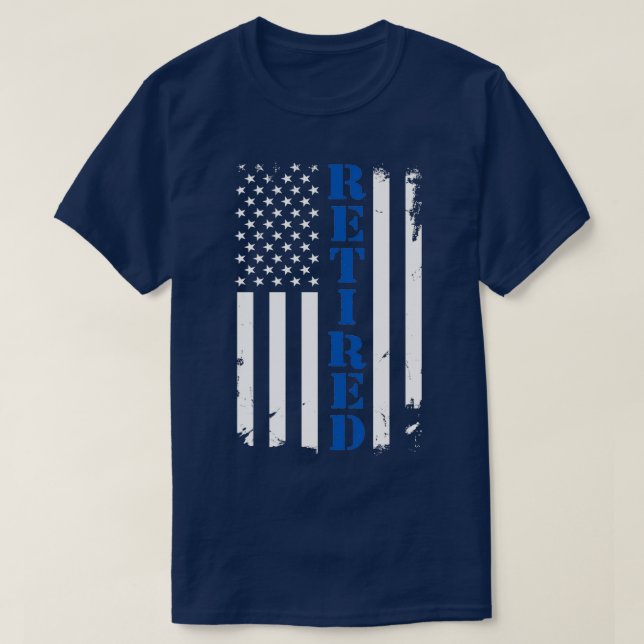 T-shirt Officier de police fier Retraité Ligne Bleue Mince (Design devant)