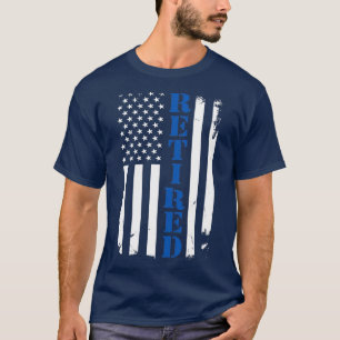 T-shirt Officier de police fier Retraité Ligne Bleue Mince