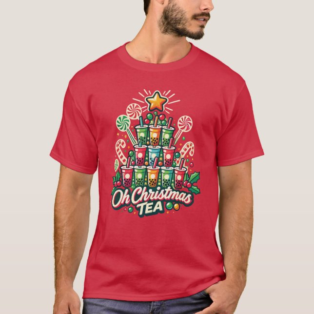 T-shirt Oh Christmas Tea - Drôle Boba Bubble Tea Holiday (Devant)