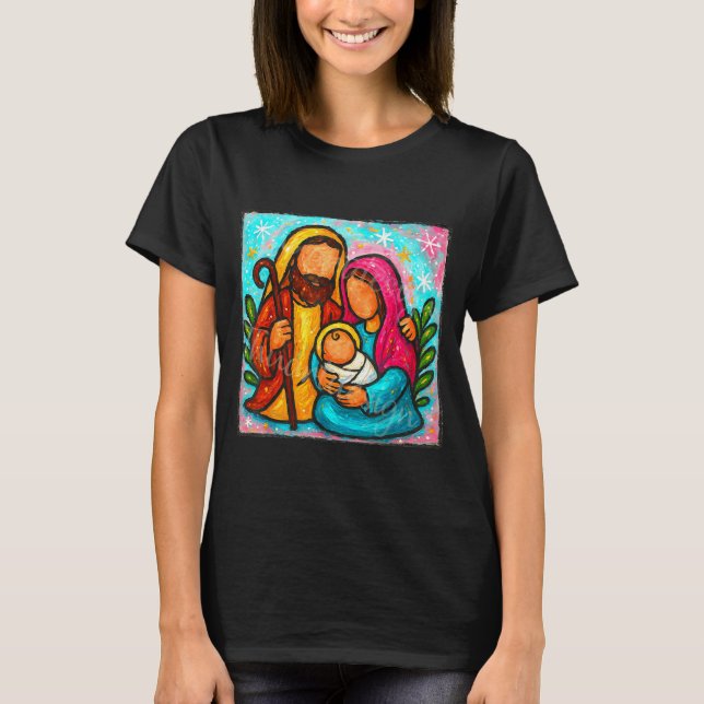 T-shirt Oh Come Let Us Adore Him Jesus Nativity Scene Chri (Devant)