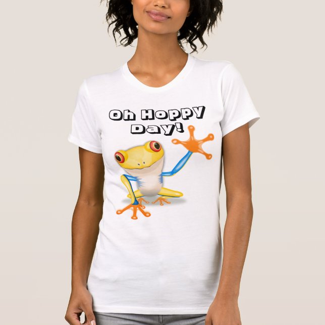 T-shirt Oh Hoppy Day avec grenouille rouge ornée (Devant)