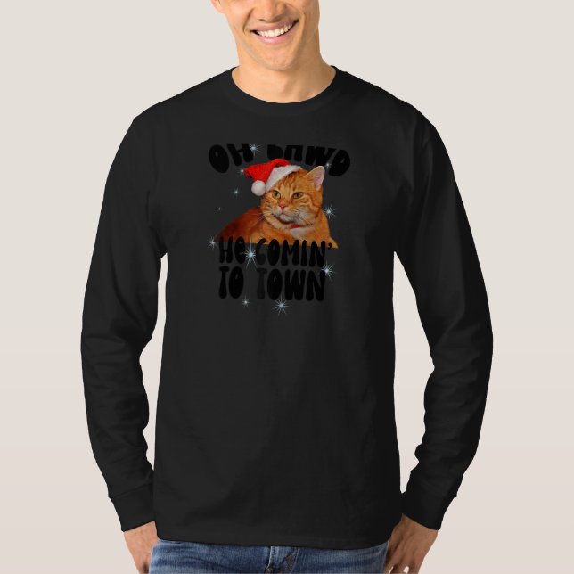 T-shirt Oh Lawd'He Comin' Chonk Christmas Chat Meme Drôle  (Devant)