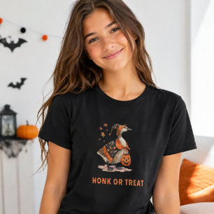 T-shirt Oie d'Halloween Klaxon ou Friandise Femme Drôle