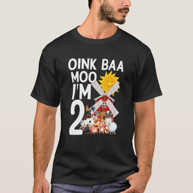 T-shirt Oink Baa Moo J'ai 2 ans pour célébrer la naissance (Devant)