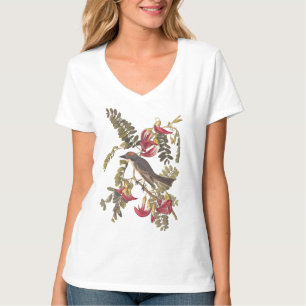 T-shirt Oiseau Audubon du Roi gris sur arbre à fleurs