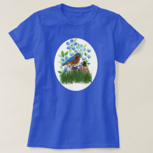 T-shirt Oiseau bleu dans le jardin fleuri / Amoureux des o