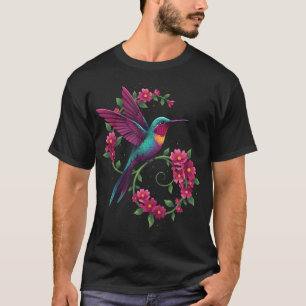 T-shirt Oiseau Colibri Floral Tons Pierres Précieuses