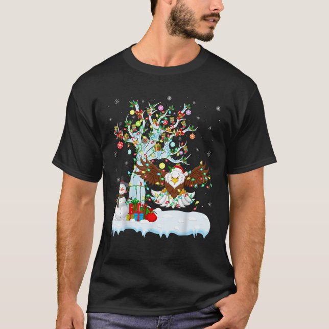 T-shirt Oiseau d'aigle Xmas Éclairage Arbre de Santa Hat E (Devant)