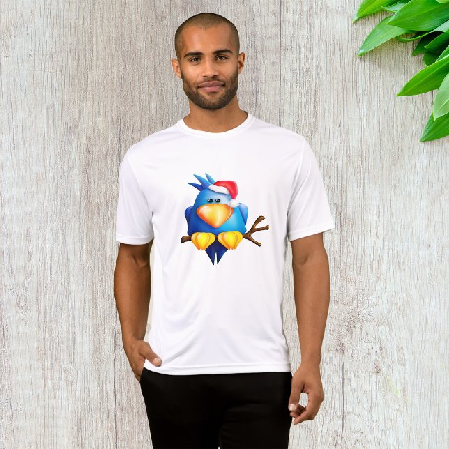 T-shirt Oiseau Dans Un Santa Hat Mens Actif (Créateur téléchargé)