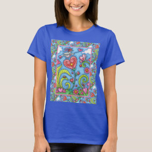 T-SHIRT OISEAU D'ART FOLK, VALENTINE HEARTS GARDEN