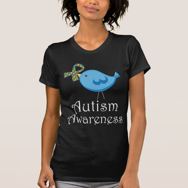 T-shirt Oiseau d'autisme de ruban de morceau de puzzle (Devant)