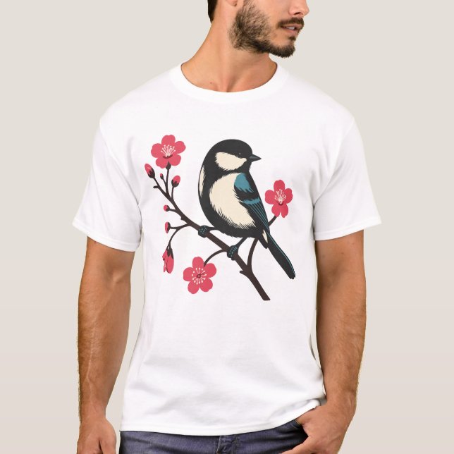 T-shirt Oiseau de cerisier en fleur - Art de la sérénité d (Devant)