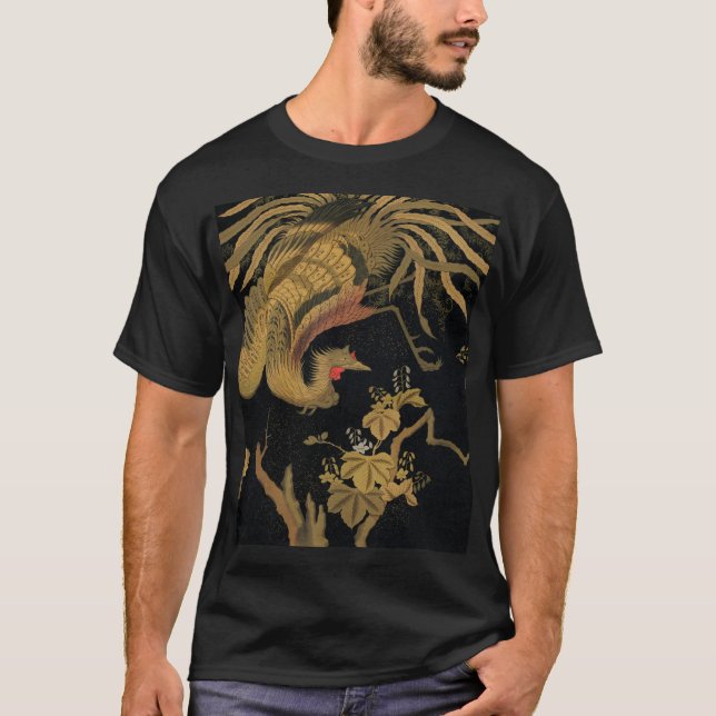 T-shirt Oiseau de coq d'or Classique japonais Antique (Devant)