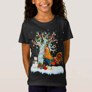 T-Shirt Oiseau de coq Noël Arbre éclairage Santa Hat Roost