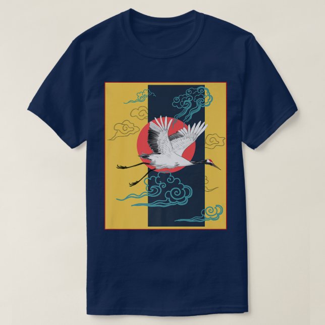 T-shirt Oiseau de grue cool, Danse des grues Japonais (Design devant)