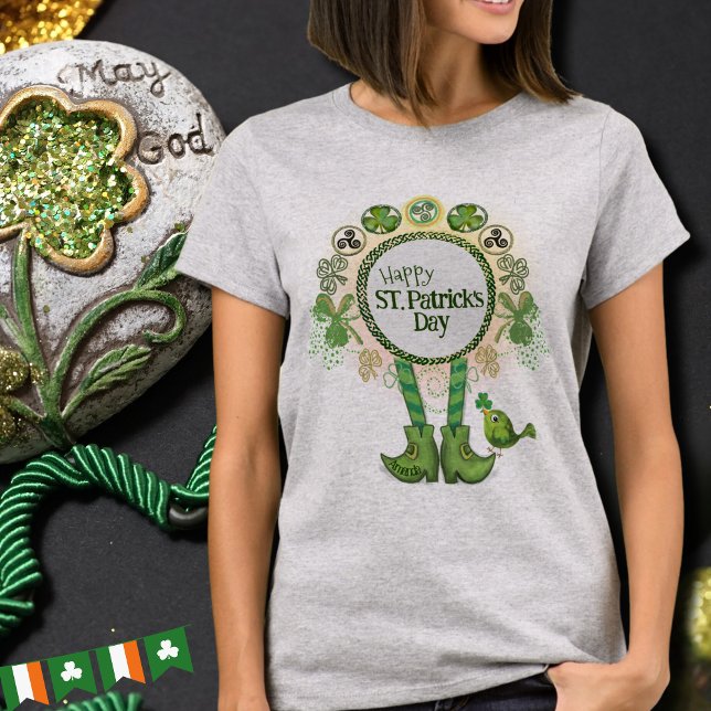 T-shirt Oiseau de la fête de la Saint-Patrick avec Shamroc (Custom St. Patrick's Day Bird with Shamrock T-Shirt )