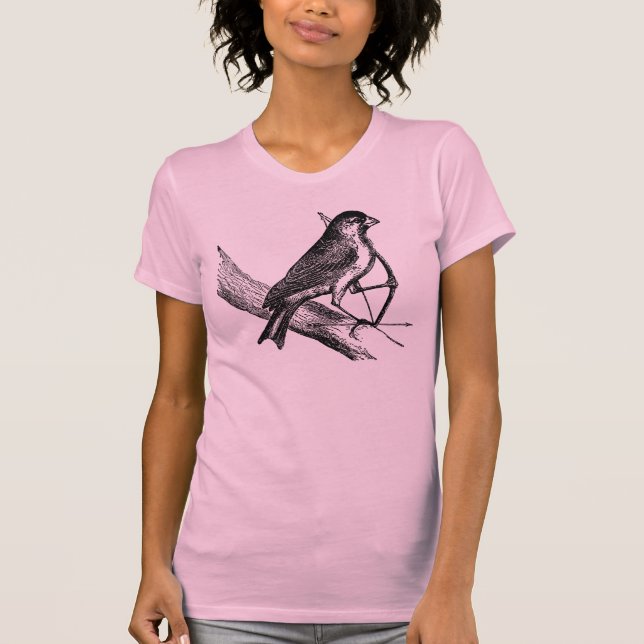 T-shirt Oiseau de moineau de tir à l'arc avec le cru d'arc (Devant)
