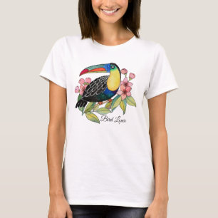 T-shirt Oiseau de toucan d'aquarelle avec des fleurs
