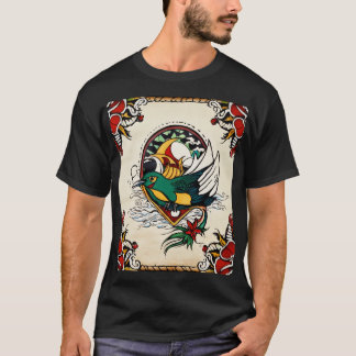 T-shirt Oiseau et Art Floral d'inspiration tatouée