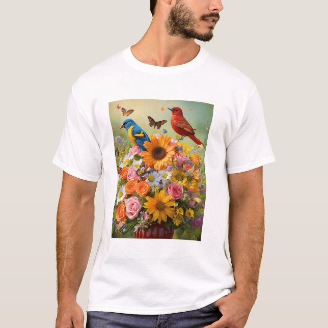 T-shirt Oiseau et fleurs design (Devant)