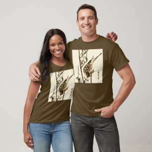 T-shirt Oiseau japonais sur une branche - Brown et beige