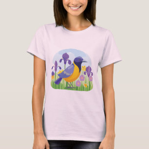 T-shirt Oiseau moderne avec Cool Iris Fleurs