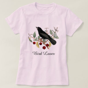 T-shirt Oiseau noir rose