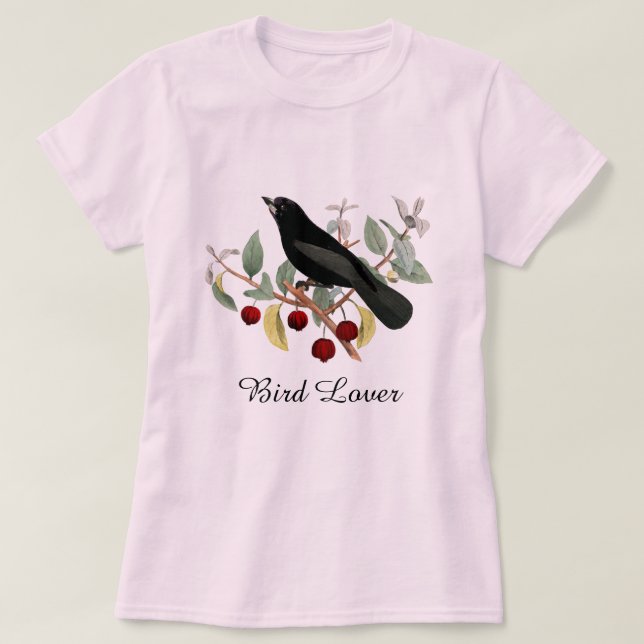 T-shirt Oiseau noir rose (Design devant)