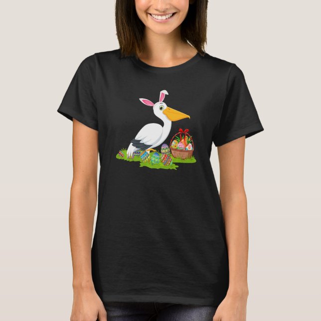 T-shirt Oiseau pélican Chasse aux oeufs de Pâques Bunny Pé (Devant)