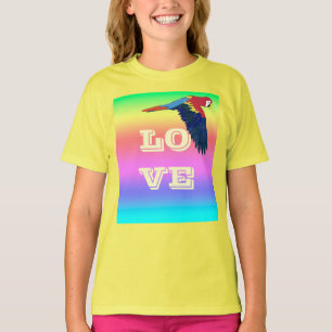 T-shirt Oiseau perroquet amour paix espoir arc-en-ciel col