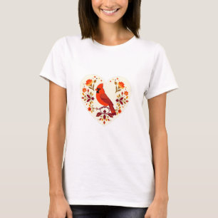 T-shirt Oiseau rouge (Cardinal) Oiseau rouge - Boho Folk A